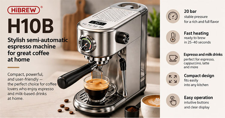 HiBREW H10B Review: A Compact Semi-Automatic Espresso Machine for Home Baristas