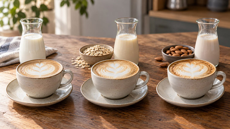 coffee drinks made with dairy, oat and almond milk.